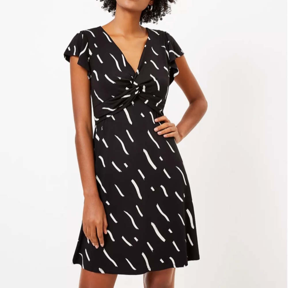 Loft Brushstroke Knotted Swing Dress Small